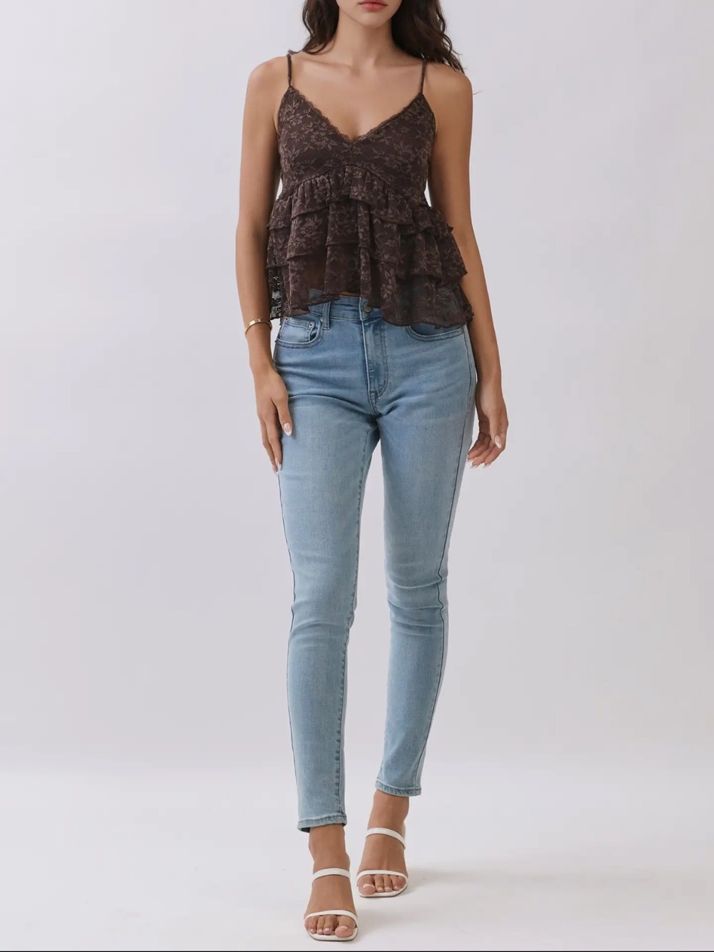 Lace Ruffle V-Neck Cami Top - Picture 4 of 13